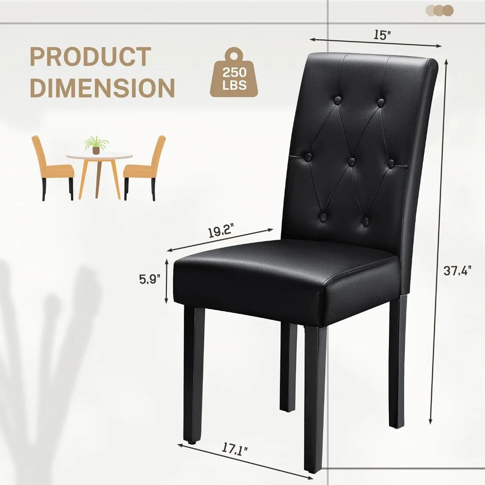 Upholstered Dining Chairs Set of 2, PU Leather, Button Tufted with Adjustable Wood Legs for Various Settings