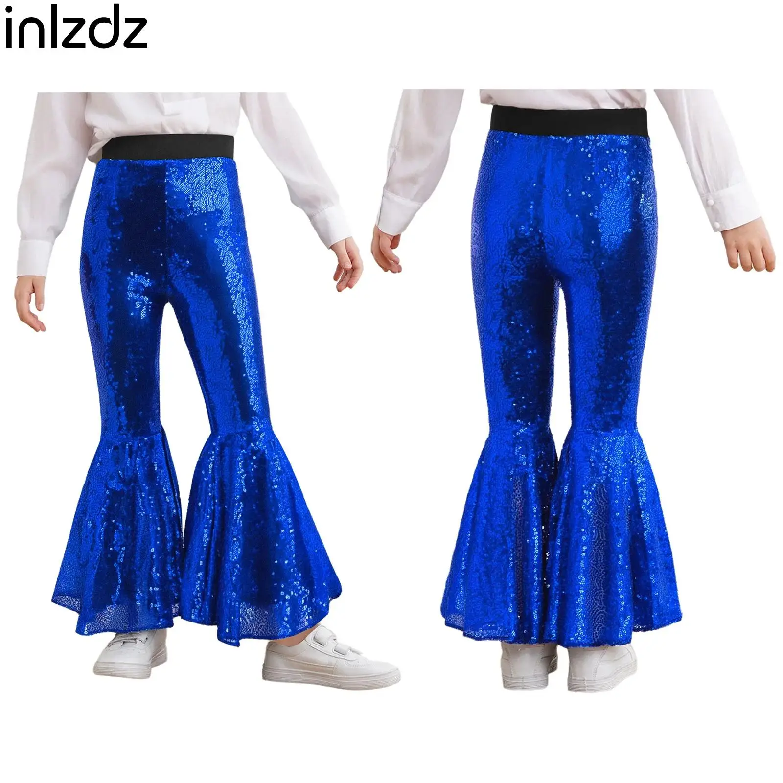 

Girls Sequin Glitter Bell Bottom Pants Bell-Bottom Trousers Childs Jazz Hip Hop Street Performance Dancewear Show Party Clothes