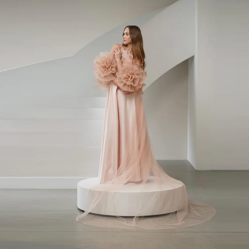 

Pretty Delicate Handmade Flower Wedding Jacket Long Floral Bridal Bicep Cape Women Jacket Outerwear
