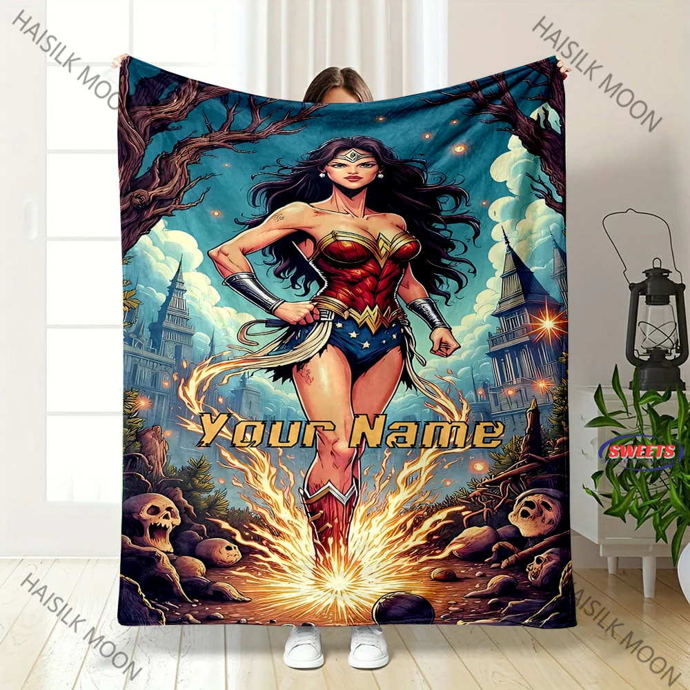 Customized Name Personalized Blanket, Wonder Woman Printed Blanket, Soft and Comfortable, Home Travel Camping Adult Warm Blanket