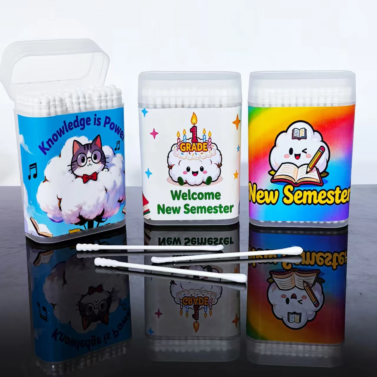 300개입 개학 시즌 면봉, 얇은 종이 스틱 양면 면봉, 개학 선물 면봉