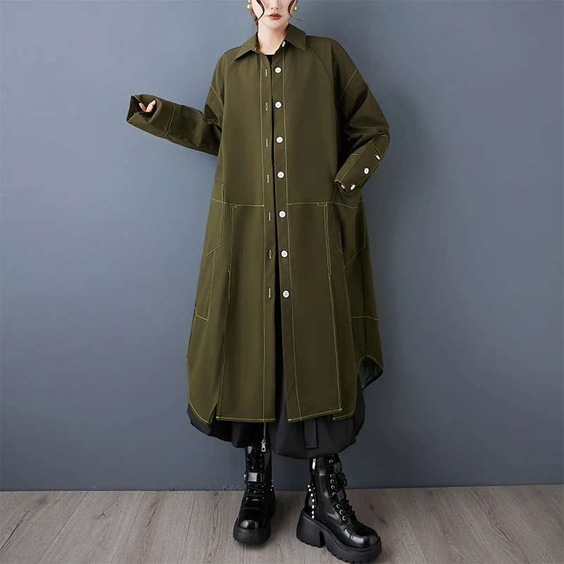 Retro onregelmatige stiksels Windjack Jaet Faionable High-End irt Dr Pure Color Klein ence Design Long Sve Po...