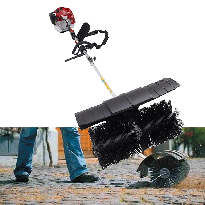 Gasoline Powered Sweeper 52CC 2-stroke engine 1700w Power Brush Walk Behind Lawn Sweeper Outdoor Broom Cleaning Tools