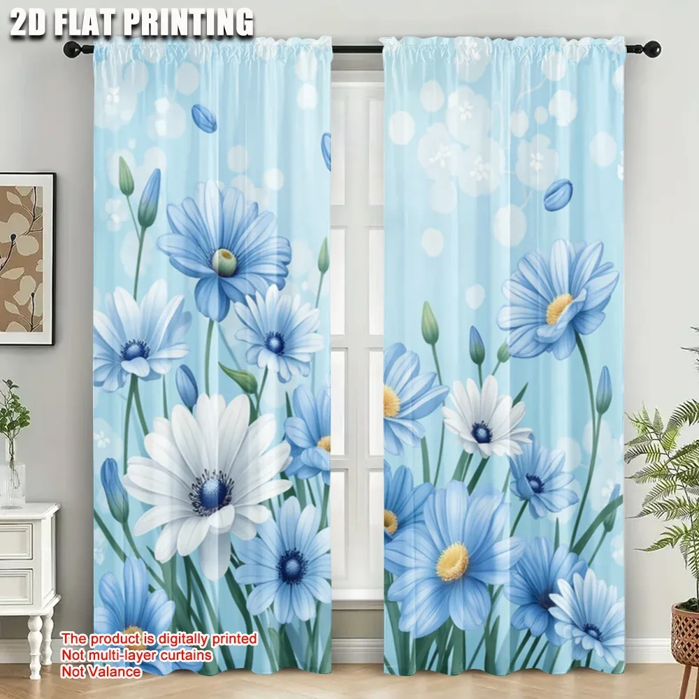 

2pc,2D plane printing Creative Curtains Beautiful Flower Leaves Polyester Fabric (without rod) Home Decor for Living Room and