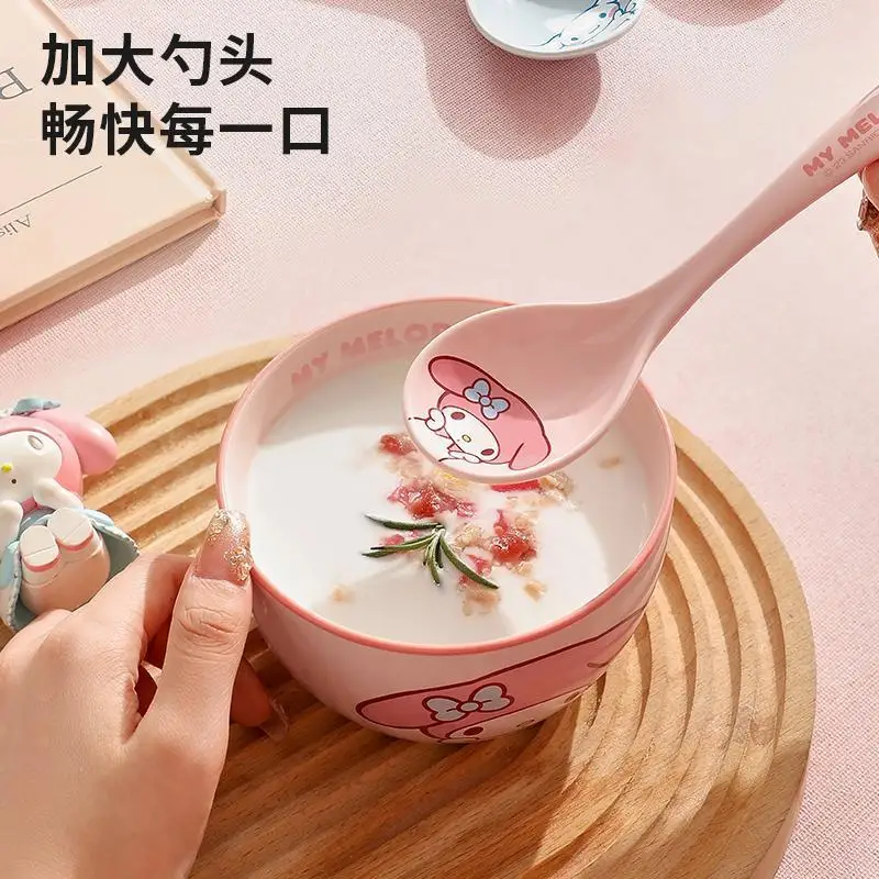 Hello Kitty Kuromi Cinnamoroll Sanrio cucchiaio da bere carino anime periferico grande zuppa cucina di casa cucchiaio di ceramica a manico lungo