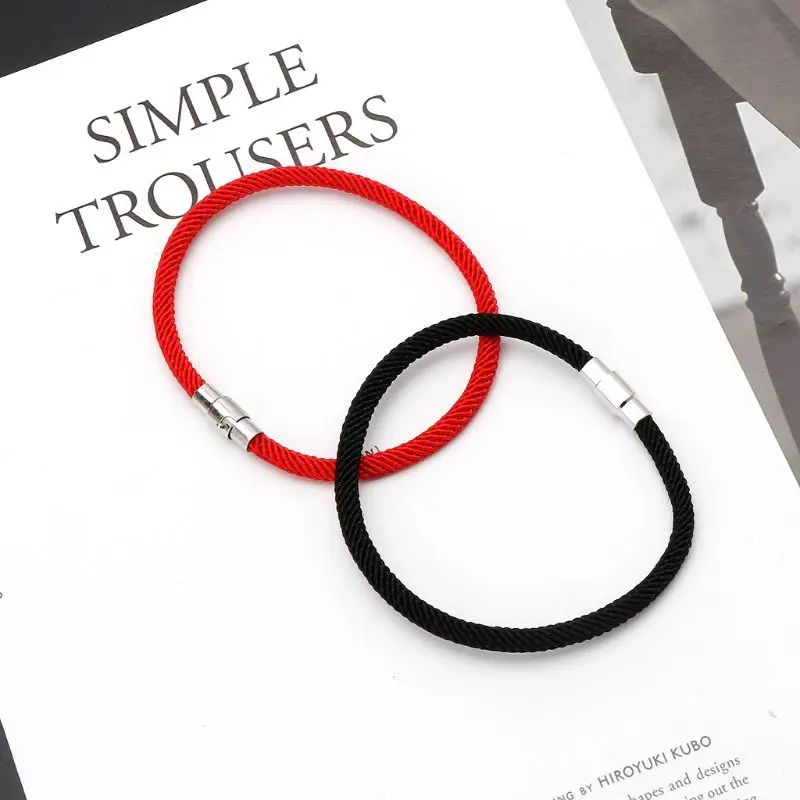 E15E Lucky Red Black Braided String Bracelet Clasp Bracelet Hand Rope Bracelet Jewelry Decoration Gift for Women Men