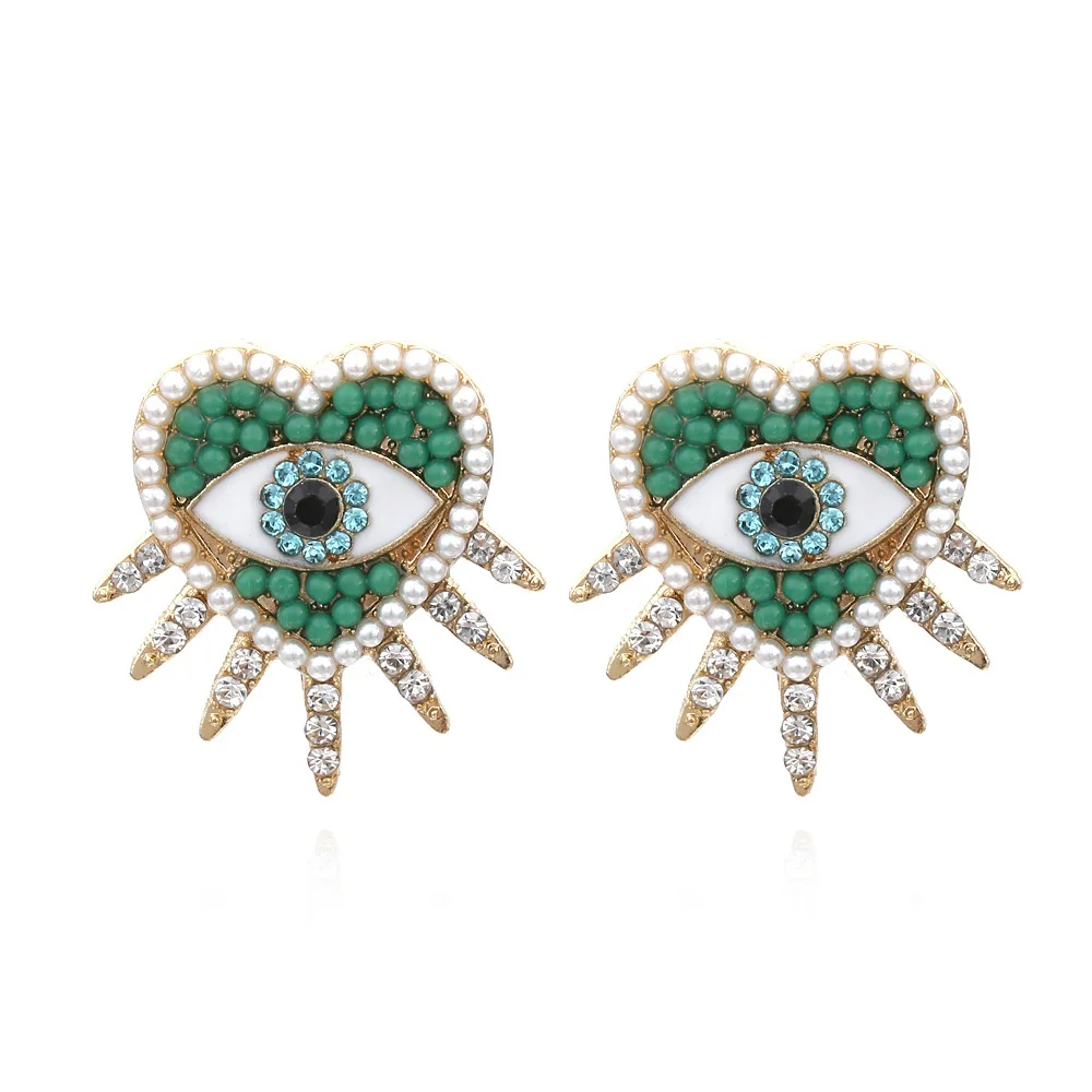 South Korea's simple and versatile rice beads, devil's eye, love stud earrings, Dongdaemun, personalized temperament, pearl hear