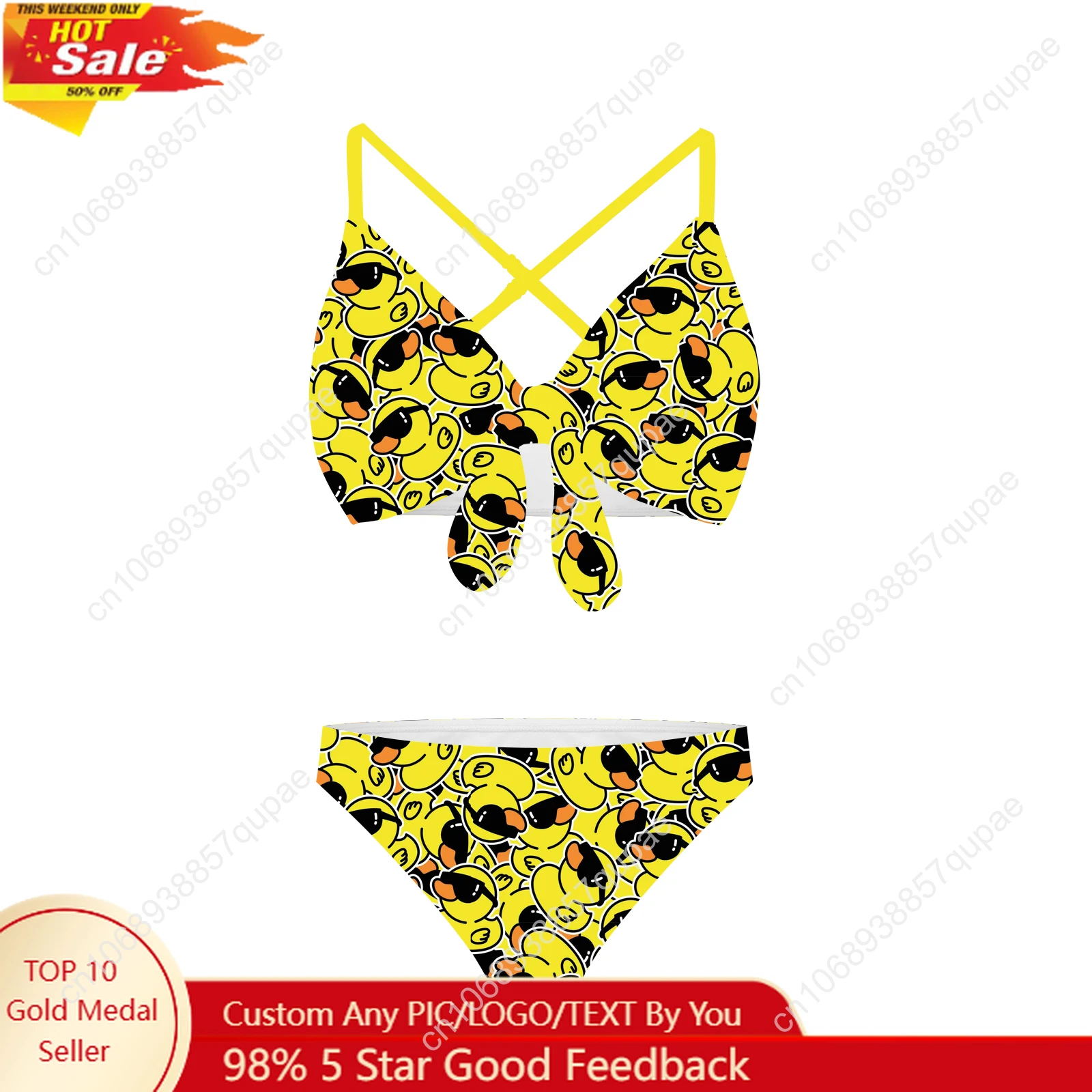 

Yellow Duck print pattern Suits Cross Strap Suspenders Swimsuits Womens Bikini Pool Party Beach Swimwear Customized Beachwear