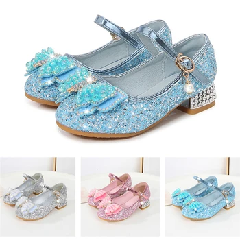 Chaussures princesse Elsa papillon brillantes pour filles, chaussures d'halloween à talons hauts, sandales de fête d'anniversaire, mascarade, Cosplay de noël