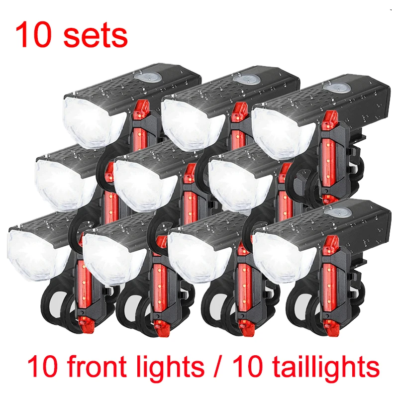 10 sets Bicycle Light Bike Lamp USB Rechargeable MTB Road Front Back Headlight Bicycle Flashlight Bike Accessories