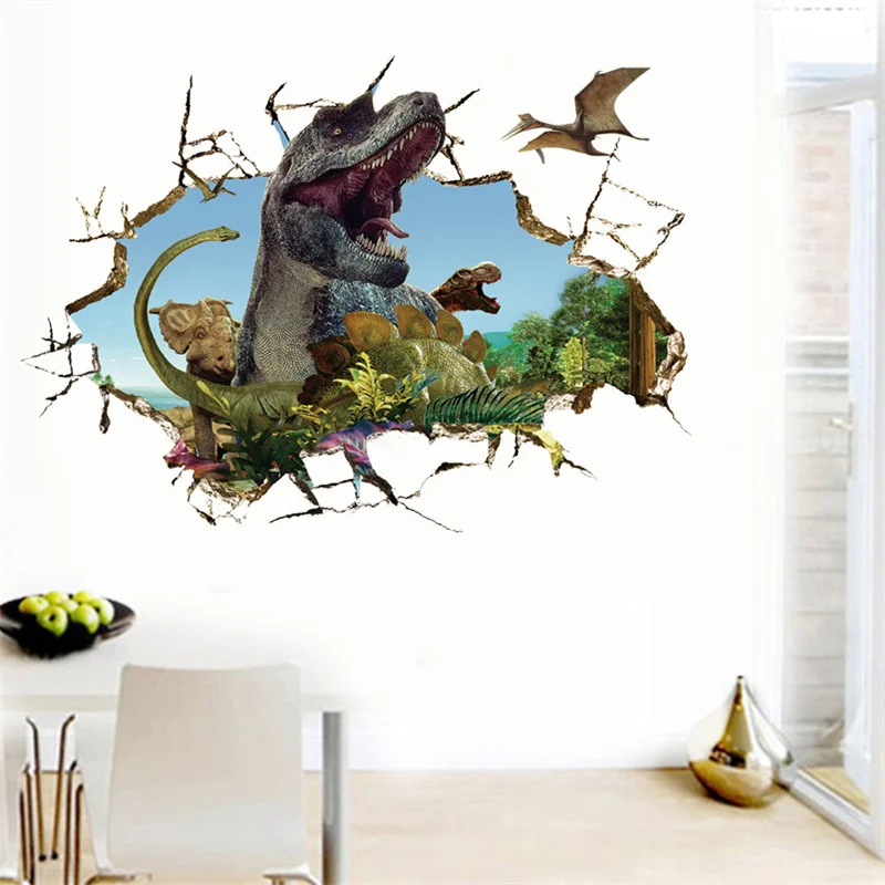 3D Dinosaur Broken Wall Sticker Living Room Bedroom Background Decoration  Movie Poster Wall Stickers For Kids Rooms