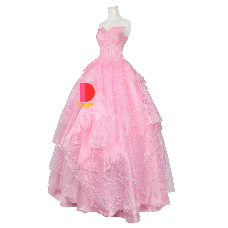 Glinda Wicked Hot Sale Cosplay Costume Disguise Pink Movie Same Sheath Dress Elegant Fantasy Outfit Halloween Carnival Uniform