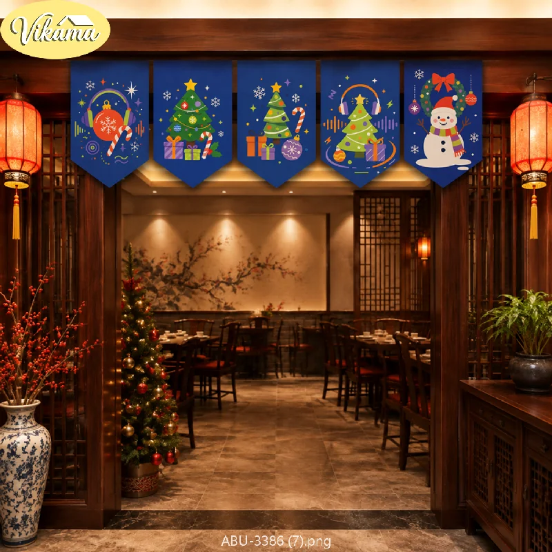 VIKAMA Musical-Themed Christmas Pennants, Cool Snowman Christmas Tree Banners, Festive Wall and Door Frame Home Decor
