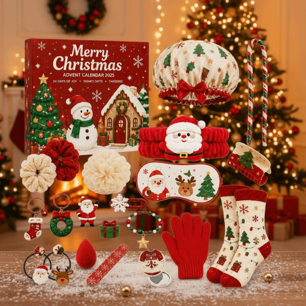 24Pcs Disassembly Gift Christmas Advent Calendar Box Jewelry Suit Girls Hair Accessories Christmas Gift Kit Box Gift Fillers