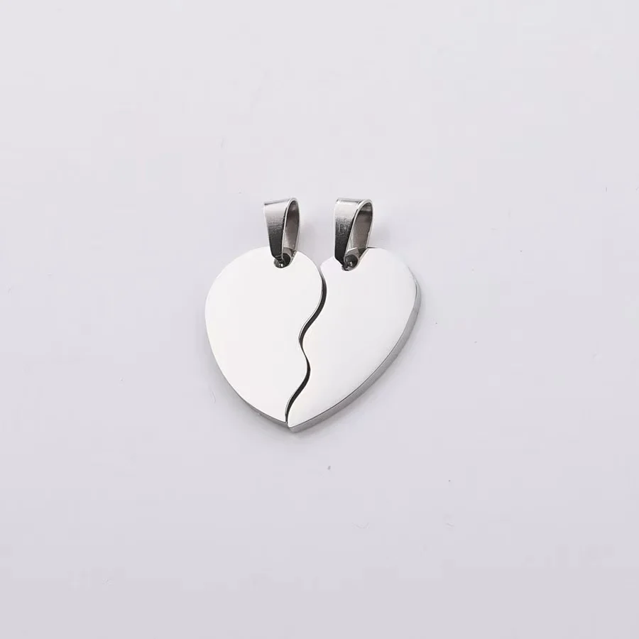 10Pairs/Lot Stainless Steel Broken Heart Charms Stitching Matching Two Halves Split Heart Charms For DIY Custom Necklace