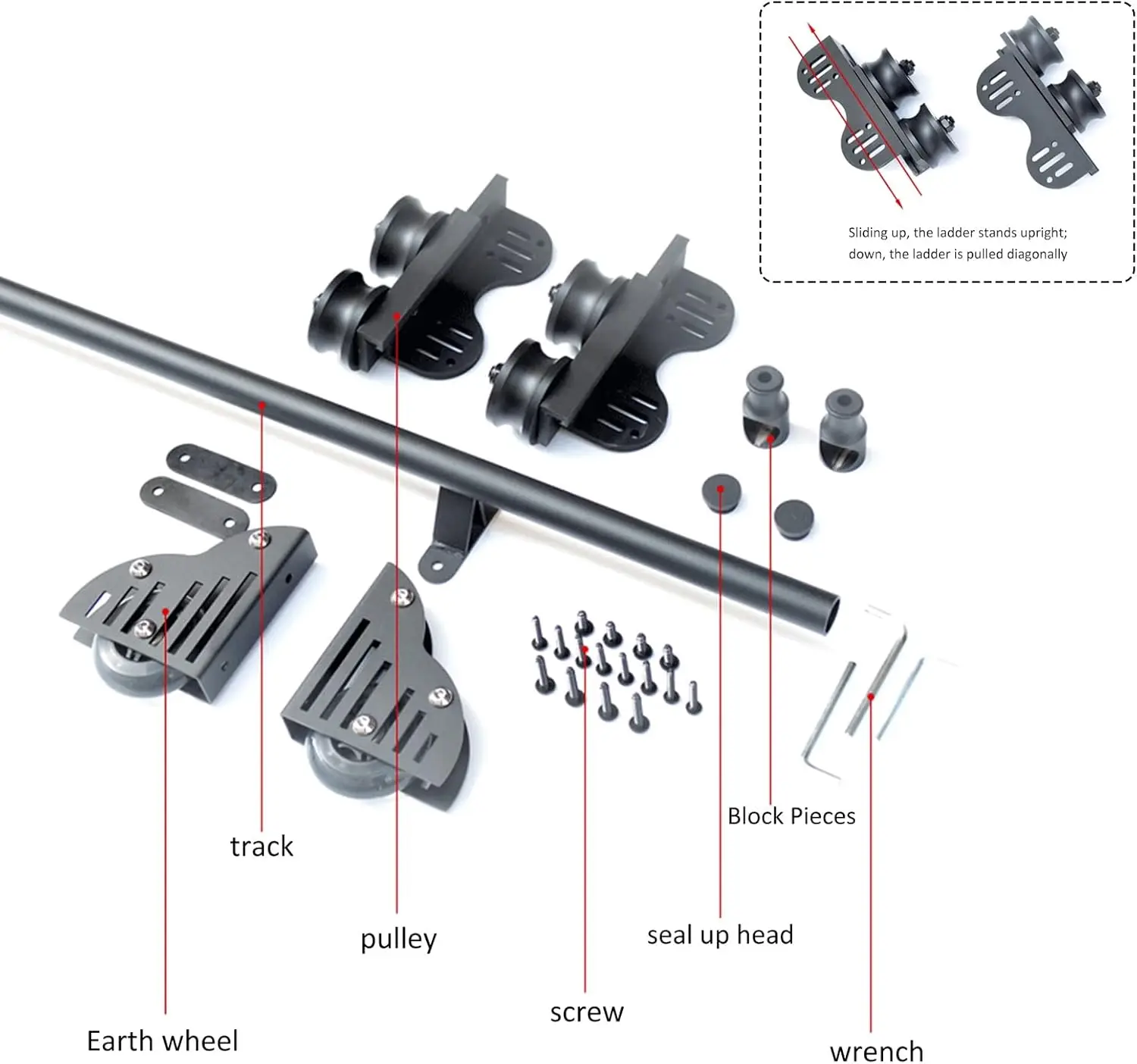 Sliding Barn Door Kit (No Ladder) Retractable Rolling Ladder Hardware/Rail, Round Tube Sliding Library Hardware Rolling