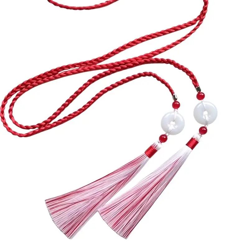 Vintage handgewebter Hanfu-Gürtel im chinesischen Stil mit traditionellem Ping-An-Anhänger, Taillenseil mit Quasten für Männer und Frauen. – Detail 7