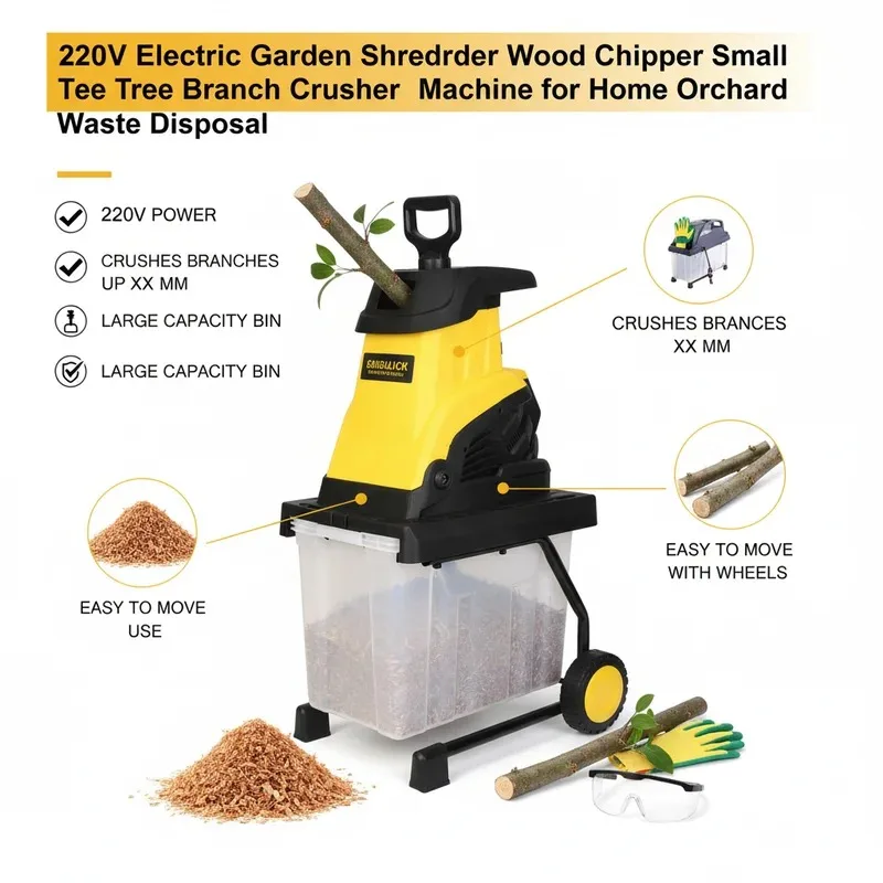 Electric Branch Shredder 2500W High Efficiency Garden Wood Chipper Tree Cutting Crusher 45L Box for Farm Waste Composting Work