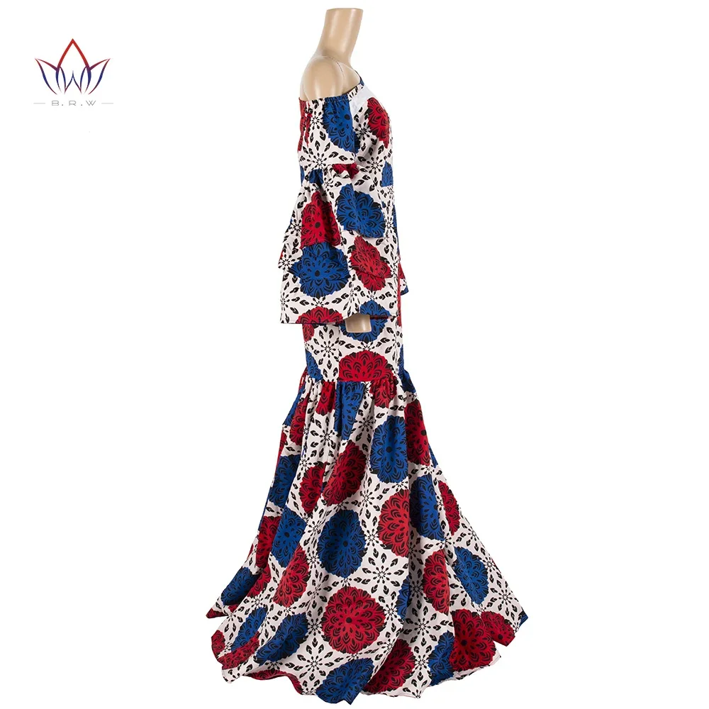 Bintarealwax Africa Dresses Dashiki Real Wax Print Traditional African Clothing Fishtail Big Swing Hem Dress for Women WY4336