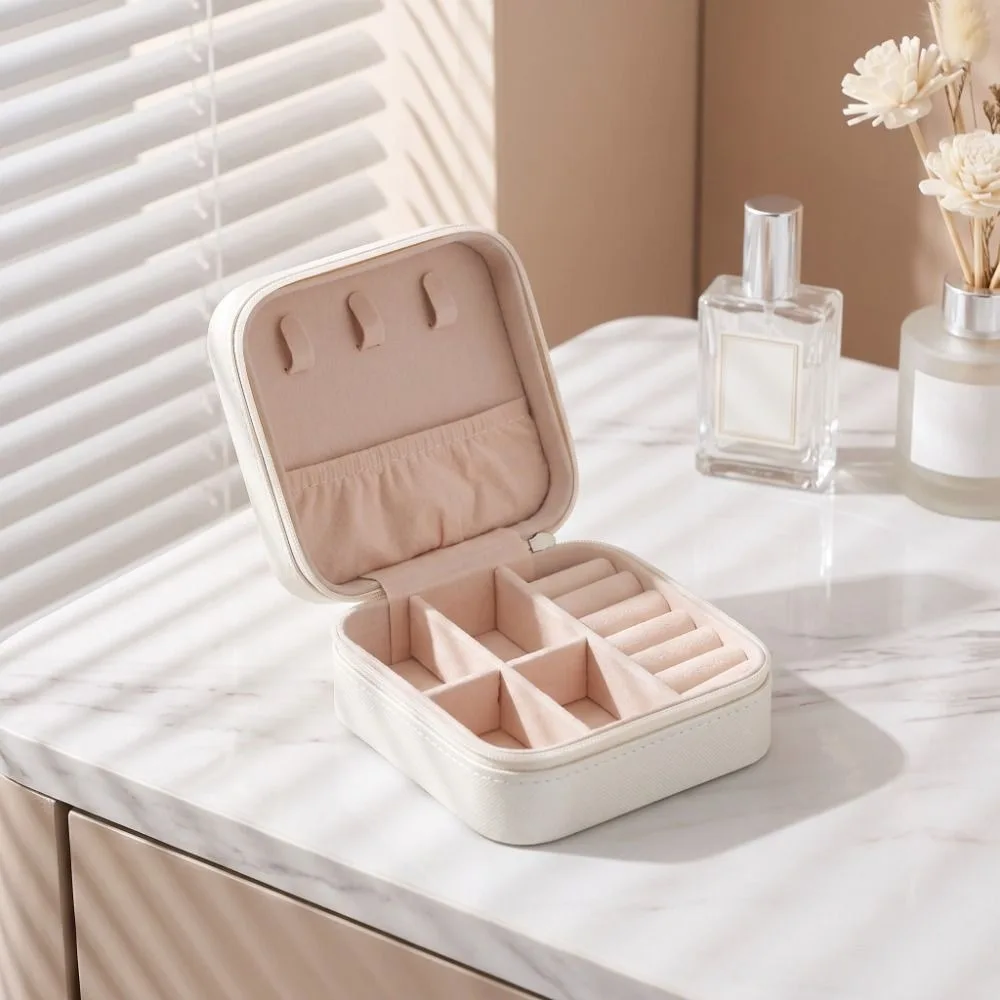 Square Jewelry Organizer Box PU Leather Stackable Jewelry Storage Box with Compartment Portable Jewelry Display Box Travel