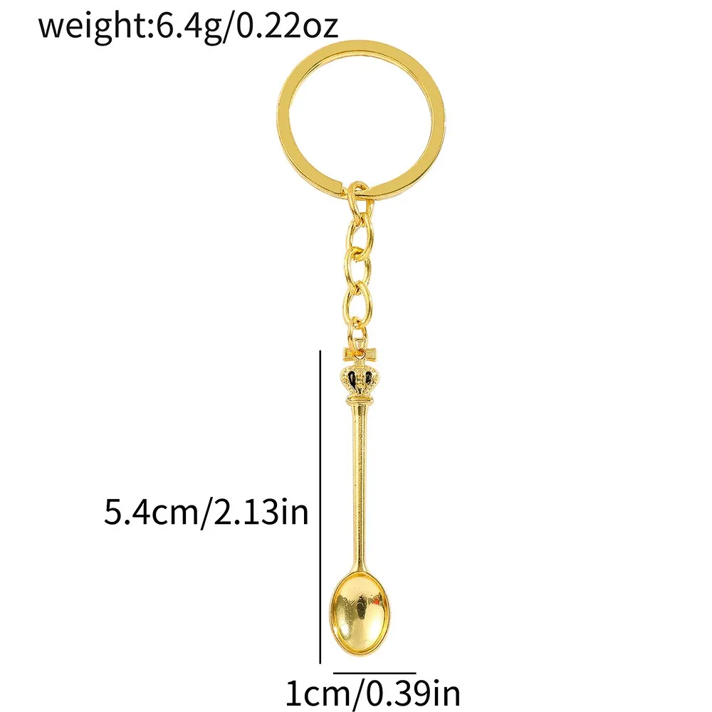 Crown Mini Spoon Keychain Couple Keyring Pendant Purse Handbag Car Key Holder Jewelry Accessories Hot Selling Small Gift view 4
