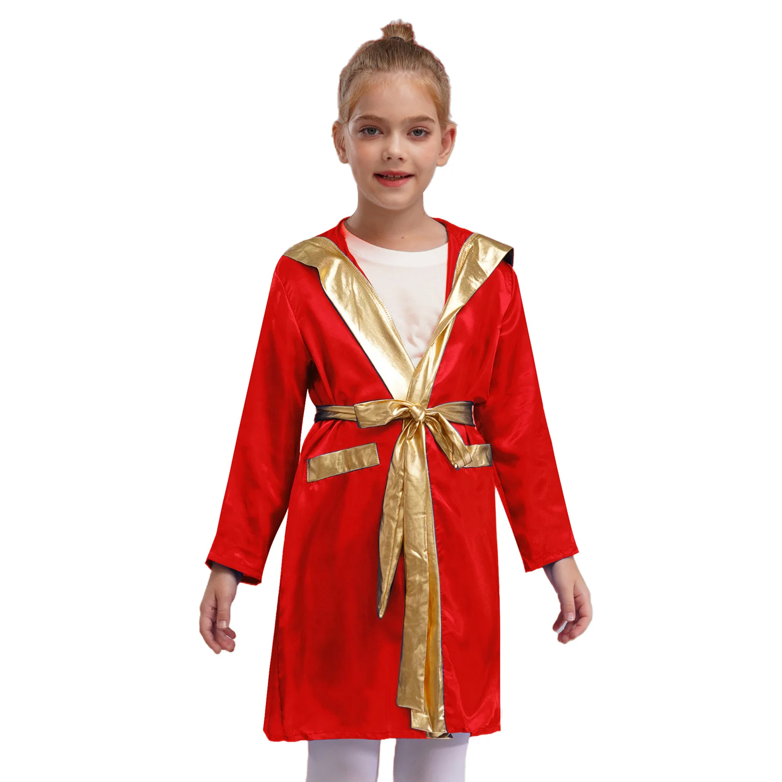 Kids Boys Boxing Costume Outfits Satin Sport Set Long Sleeve Hooded Boxer Cloak Robe with Boxing Tracksuit Shirts And Shorts