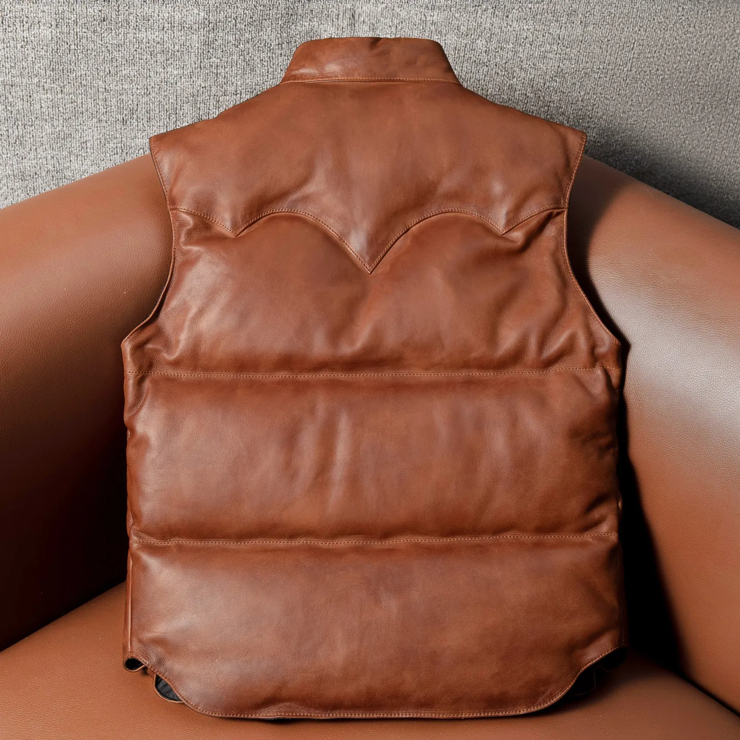 Handmade old sheepskin leather down jacket men's thermal stand-up collar leather vest thickened 240 grams