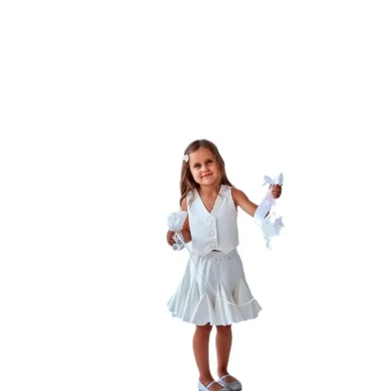 طقم مكون من قطعتين لربيع وصيف 2021 للفتيات لربيع وصيف جديد بلون سادة وتنورة بنصف ذيل السمكة