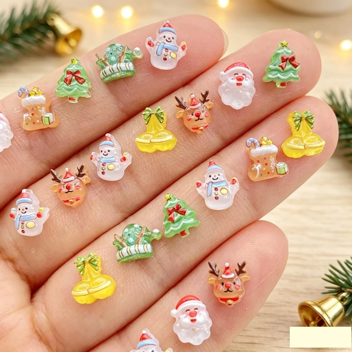120pcs Resin Mini cartoon Santa Claus Snowman Christmas Tree Deer small bell Flat back Nails Art Decor DIY Scrapbook Accessories