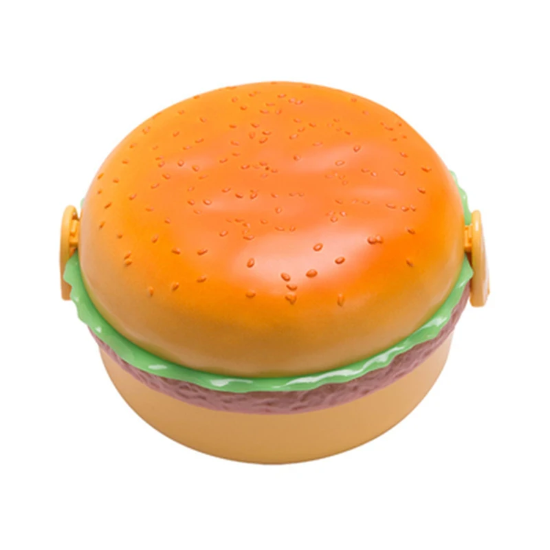 

Hamburger Lunch Box Double Tier Cute Burger Bento Box Microwave Children School Meal Food Container Fork Tableware Set Gifts