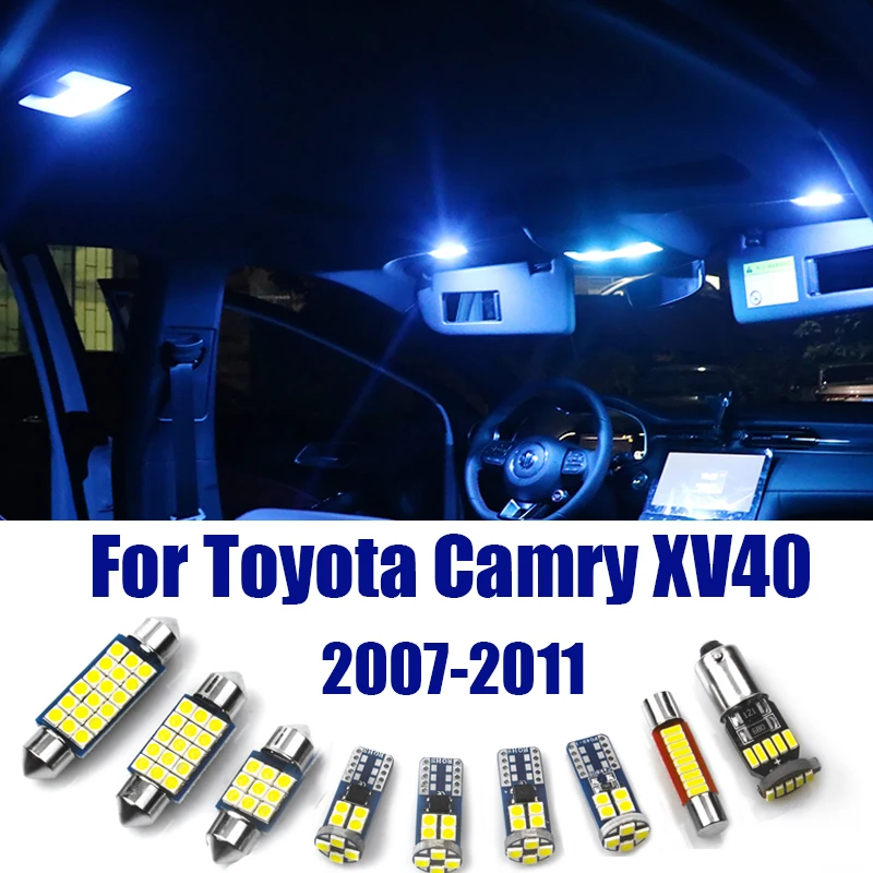 

Для Toyota Camry 40 XV40 2007 2008 2009 2010 2011 8 шт. Автомобильные светодиодные лампы Внутренняя лампа для чтения Косметическое зеркало Светильник багажника Аксессуары