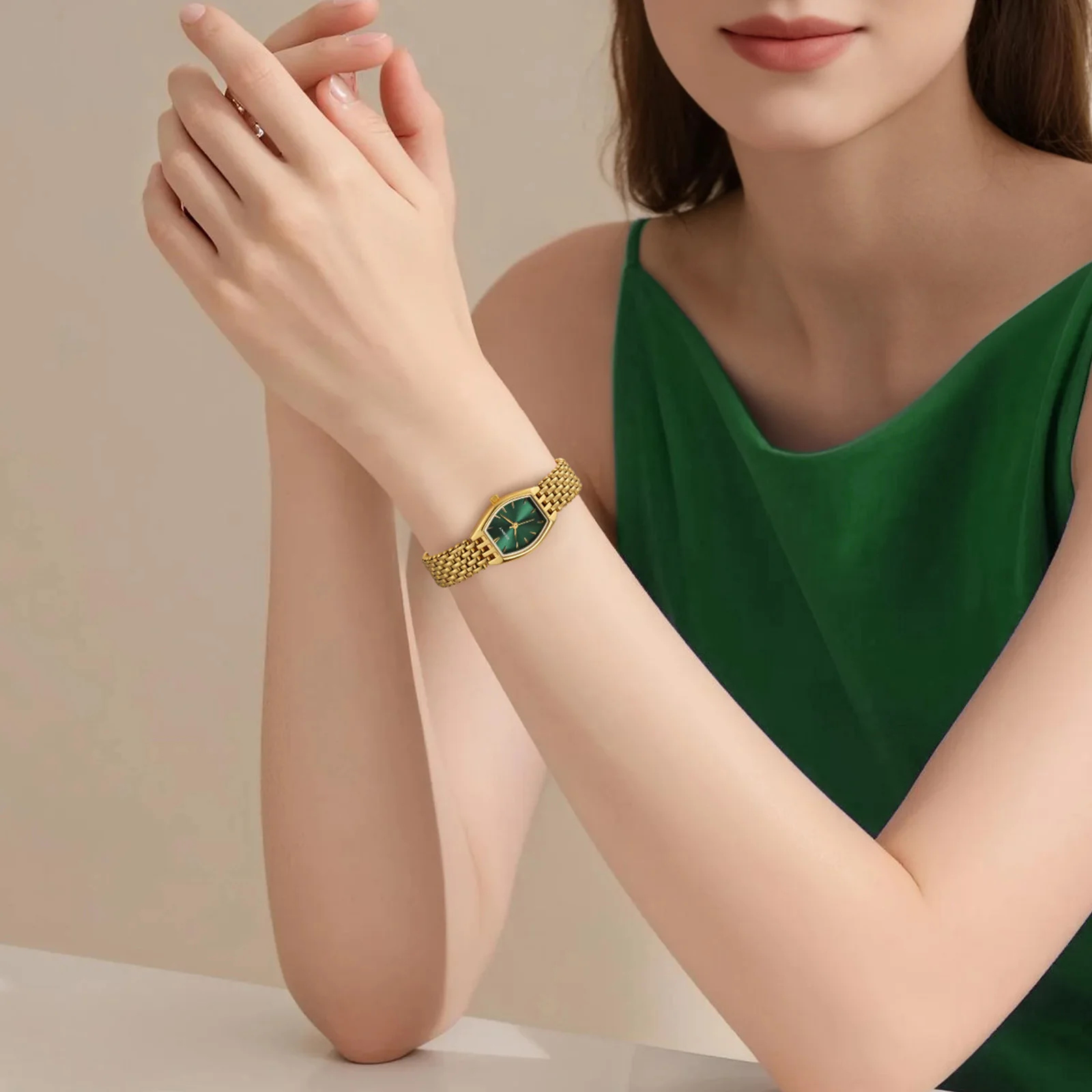 BERNY Gold Women's Watches Ultra-thin Luxury Elegant Ladies Quartz Watch Golden Stainless Steel Fashion Dress Wristwatch