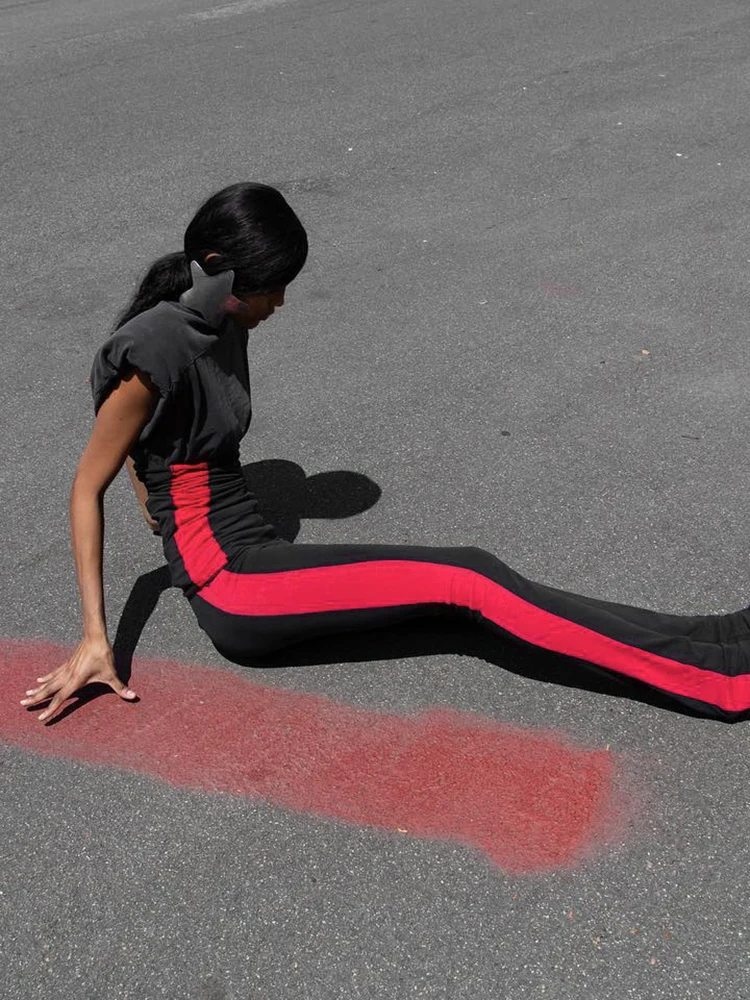 Nibber Sporty Autumn Simple Ankle Split Long Pants Women Patchwork High Waist Skinny Streetwear Fall Fashion Casual Trousers