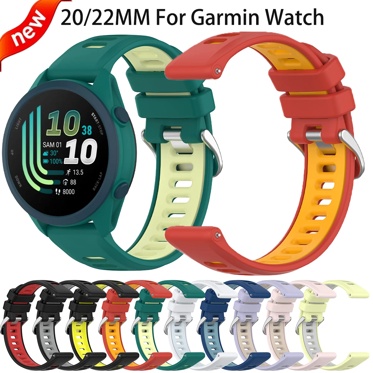 20/22mm Two Tone Silicone Band for Garmin Watch Fenix 8 7/7Pro 6/6Pro Forerunner 255/265/745/955 Instinct 3/2/E Sport Bracelet