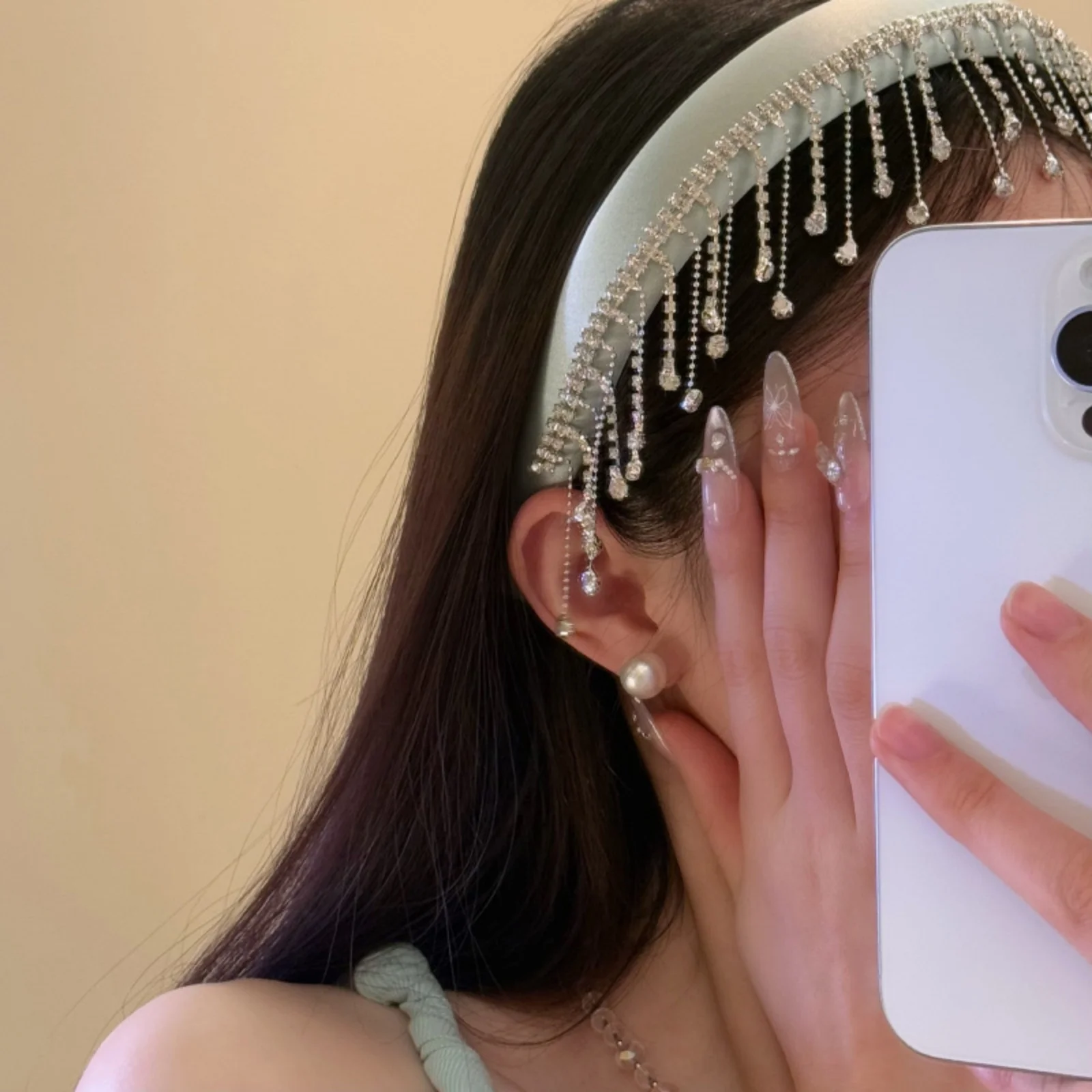 

1PC Diamond Tassel Flocking Hair Bands for Women Delicate Fashion Hair Accessories Premium Sense Simple Versatile Hair Accessori