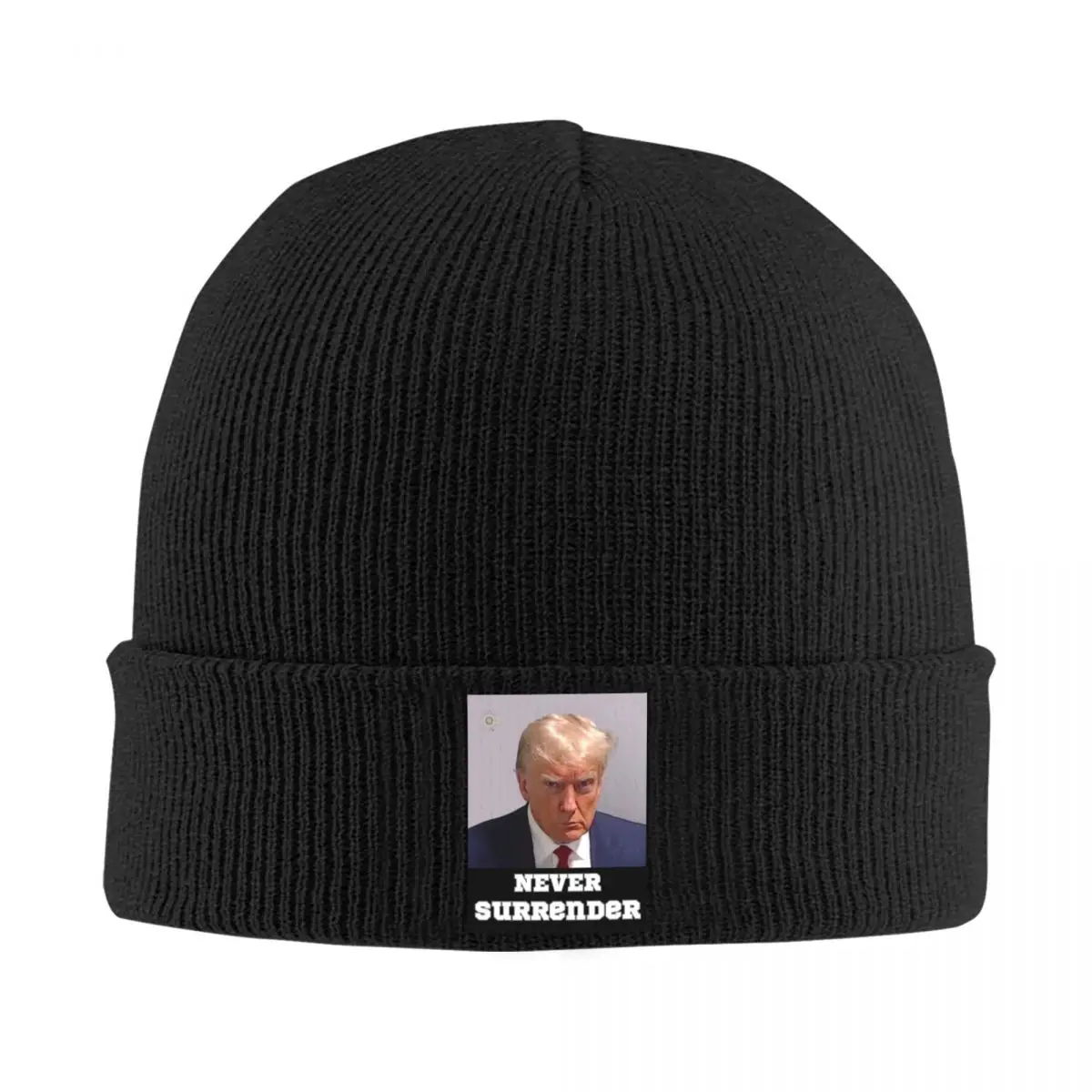 Trump Mugshot Never Surrender Knitted Hat for Women Men Beanies Autumn Winter Hat Acrylic Donald Casual Cap