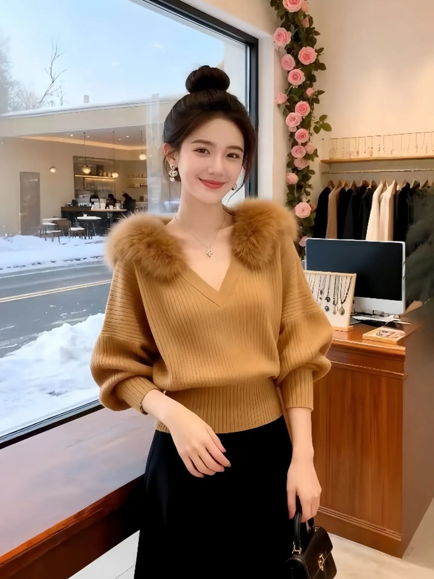 Ele V-Ne Maglieria lunga Sve Confortevole e morbida Camere Inverno Nuovo Sle Commute Sle Stand Fit Top lavorato a maglia