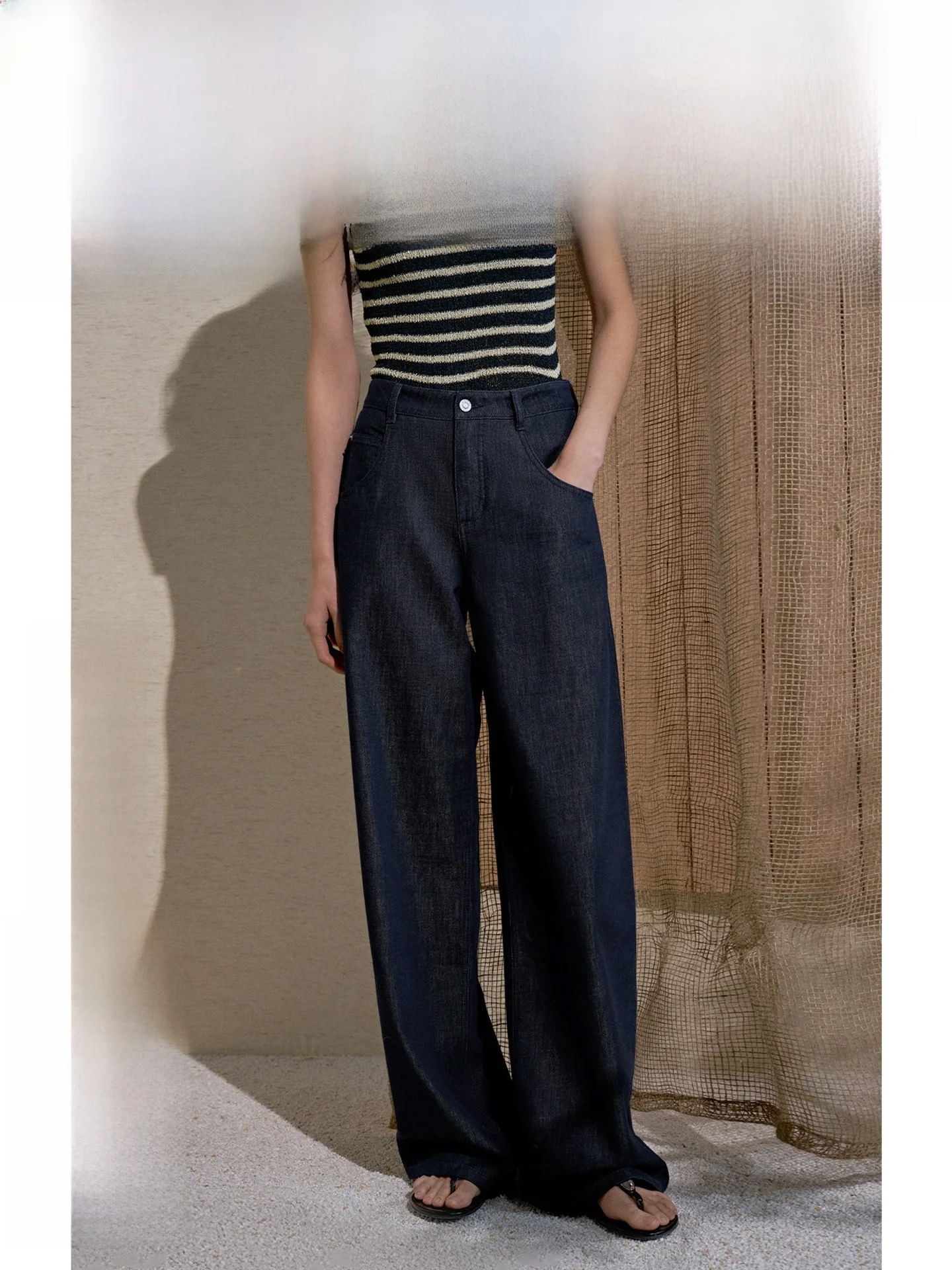 

Deep Blue Retro Banana Jeans mid Low Waist Women's Denim Pants Micro Arc Shape Summer New Style Versatile Casual Cotton Blend