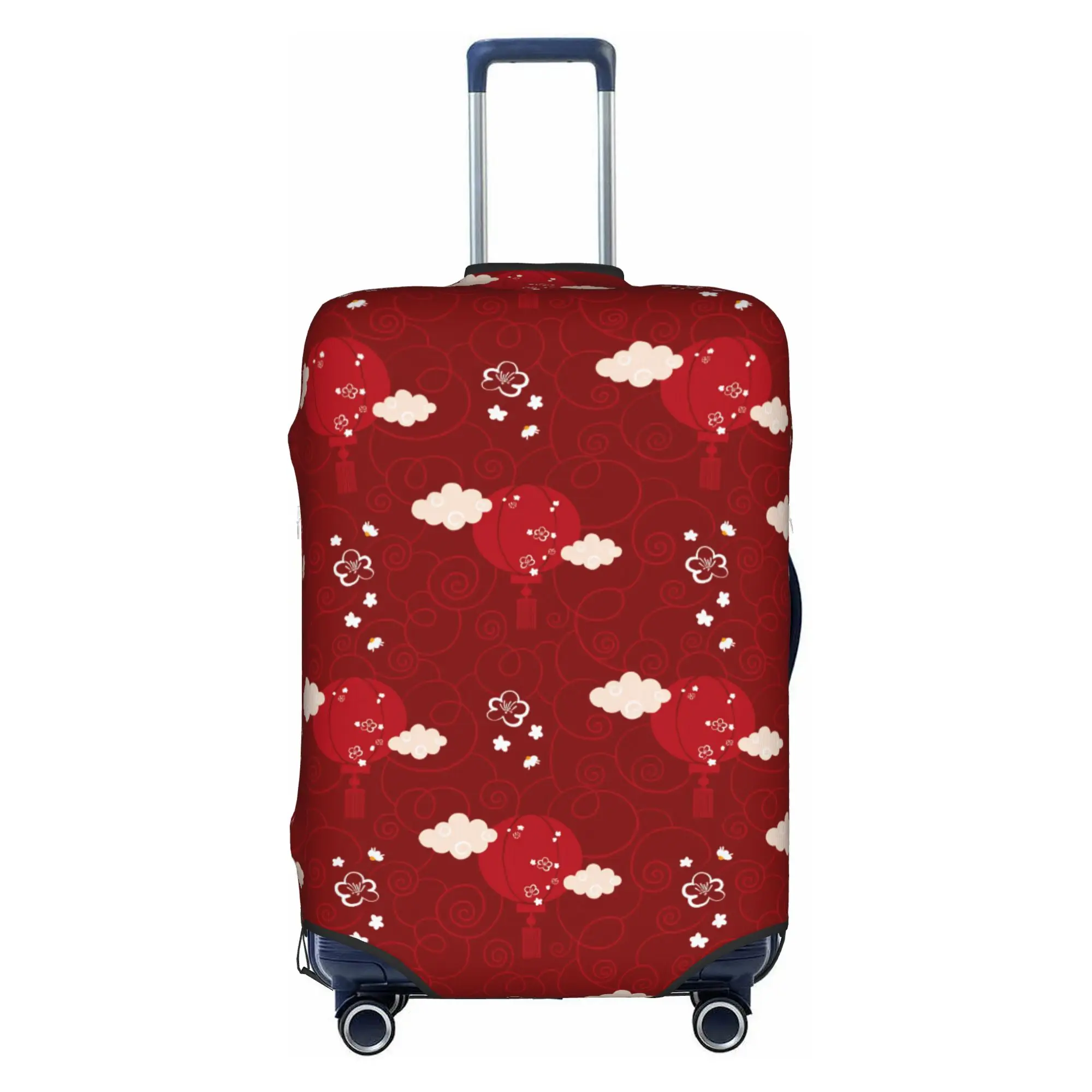 Chinese Style Auspicious Cloud Red Lanterns Travel Luggage Cover Washable Sakura Suitcase Cover Protector Fit 18-32 Inch