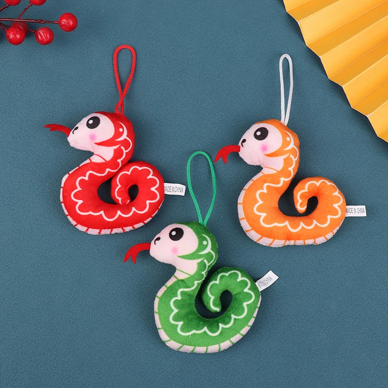 2025 Chinese New Year Cartoon Printed Small Snake Plush Pendant Bag Keychain Zodiac Mascot Plush Toy For Children Gifts