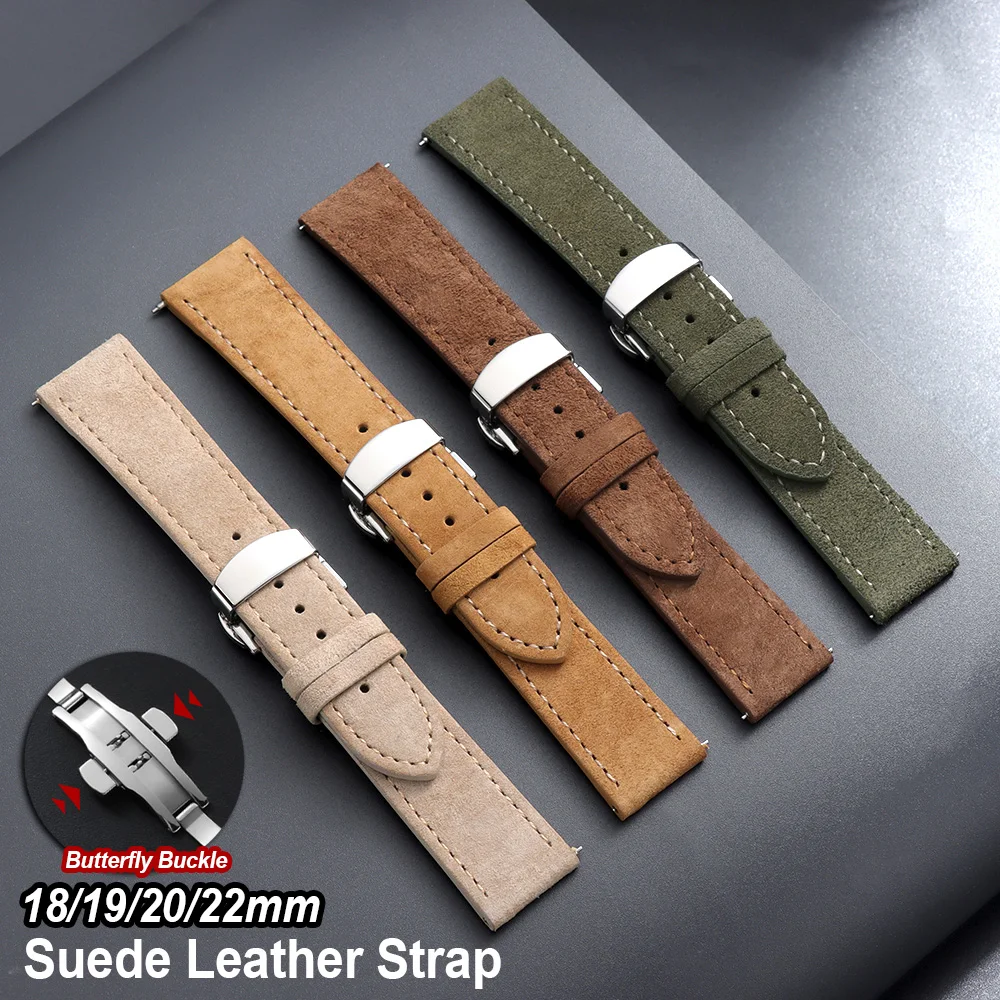 

18mm 19mm 20mm 22mm Handmade Suede Cowhide Watch Strap Vintage Black Brown Man Woman Cowhide Watch Band Quick Release Bracelet