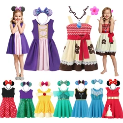 Disney Girls Summer Casual Dress Rapunzel Moana Dress Anna Elsa Princess Belle Cute Minnie Mouse Kids Birthday Party Costume