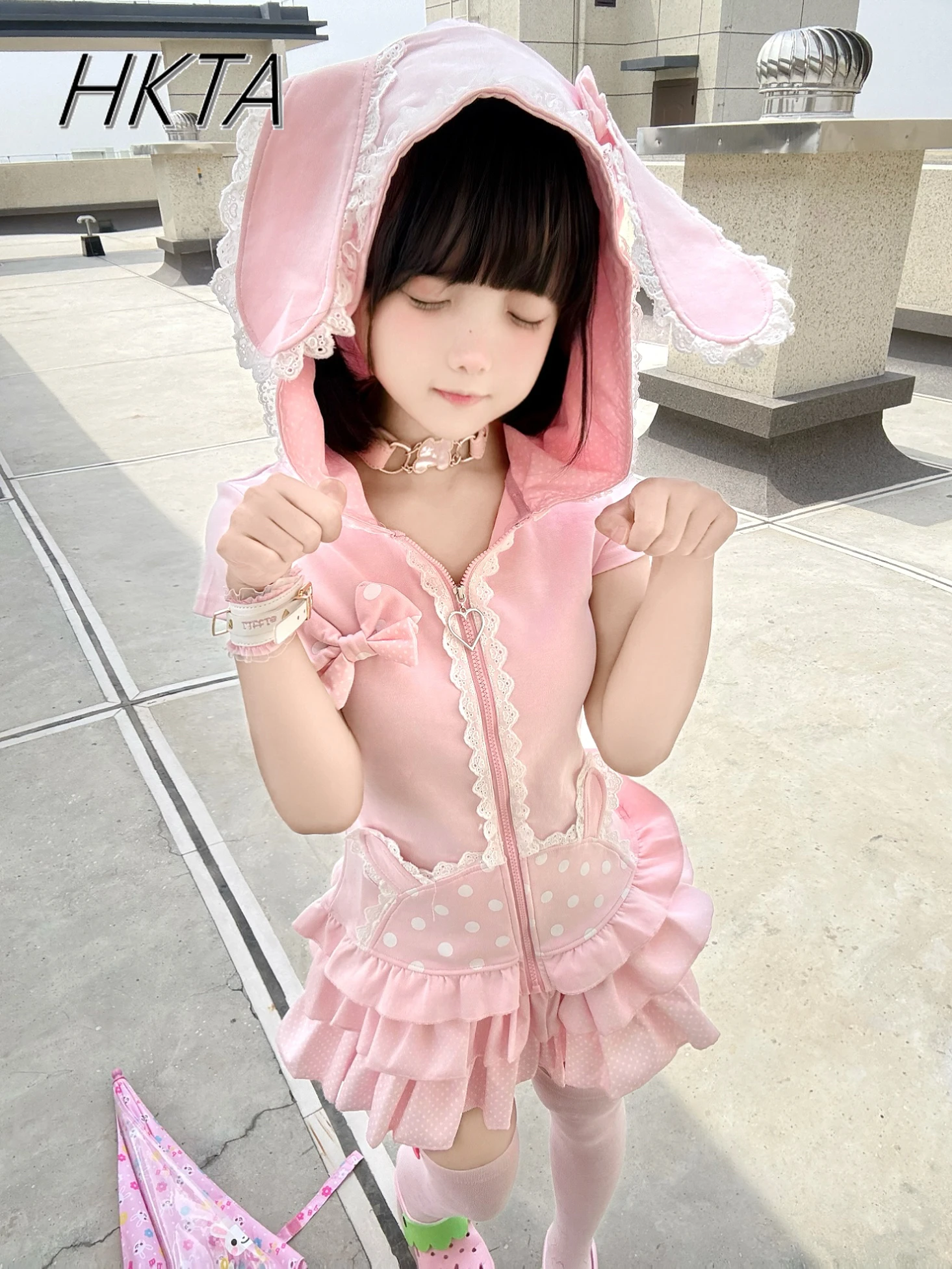 

Original Lolita Short-sleeved Top Skirt Set 2025 Summer New Sweet Kawaii Girls Rabbit Ear T-shirt Coat Cake Skirt Two-piece Sets