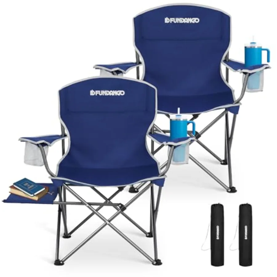 

Folding Camping Chairs for Adults, 2 Pack 23.6inch Extra Wide Oversized Beach Chairs with Table Tray, Heavy Duty Lawn Chair wit