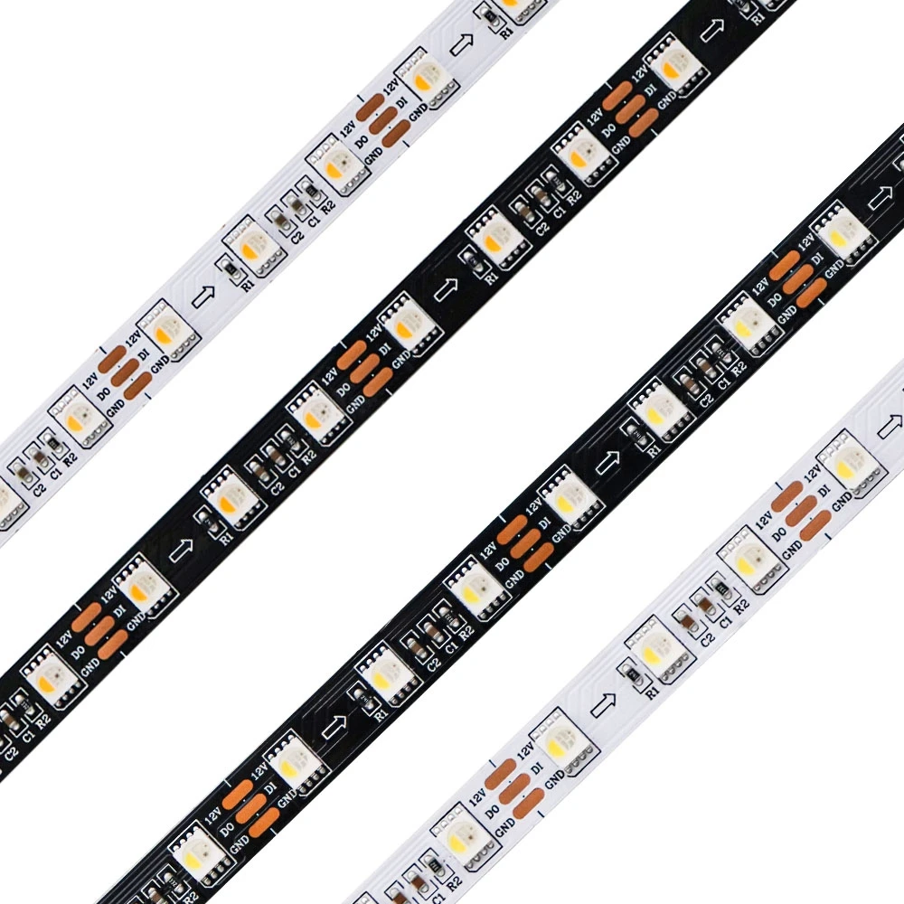 LEDストリップライト,1つのICドライブ,白,黒,PCB,sk6812,ws2812b,rgbw,rgbw,5050smd,4 in 1, 60leds/m,ip30,65 67、dc 12v、3