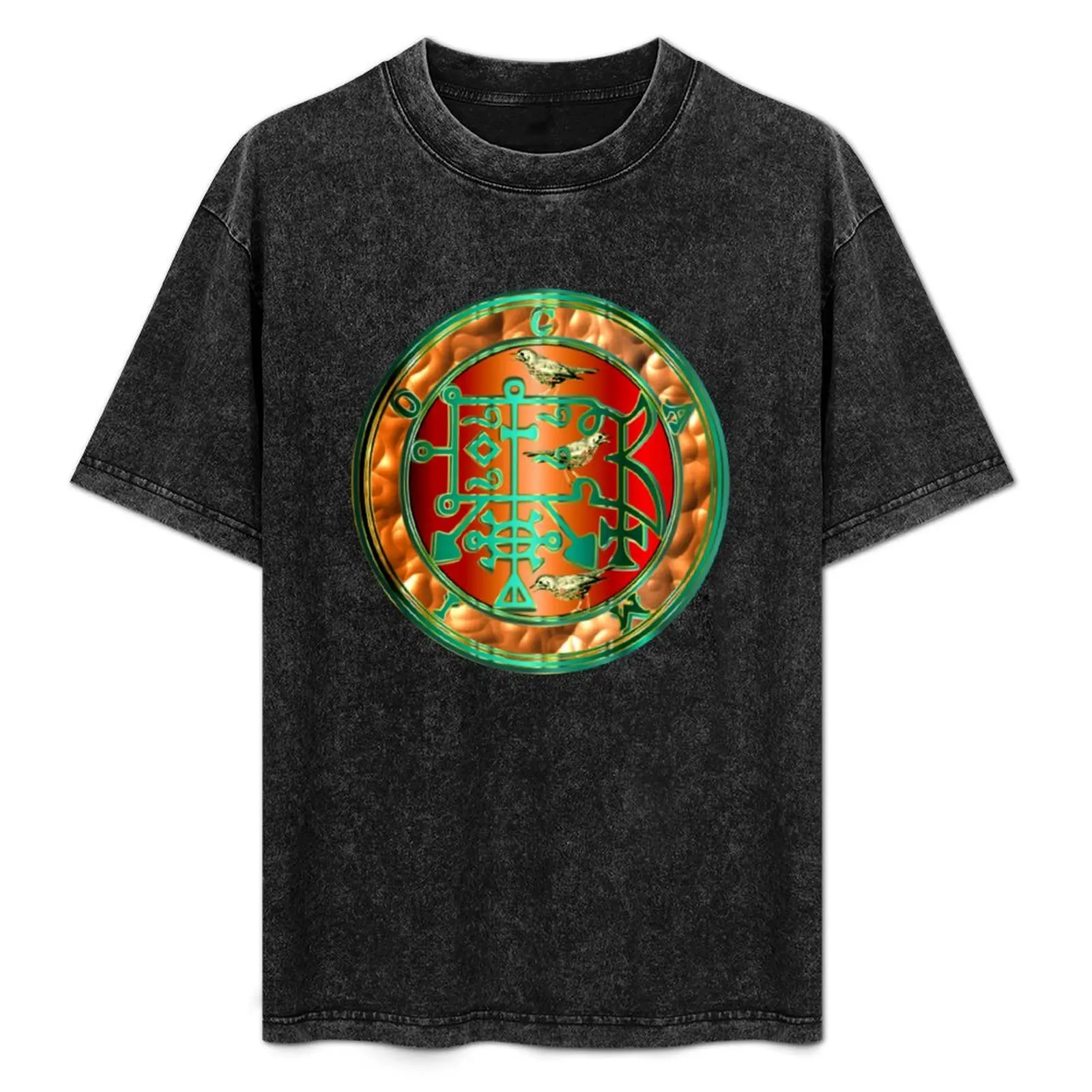 

Three Thrush Birds Goetia Coin Sigil Seal of Camio T-Shirt Soft Stretch Short Sleeve Top