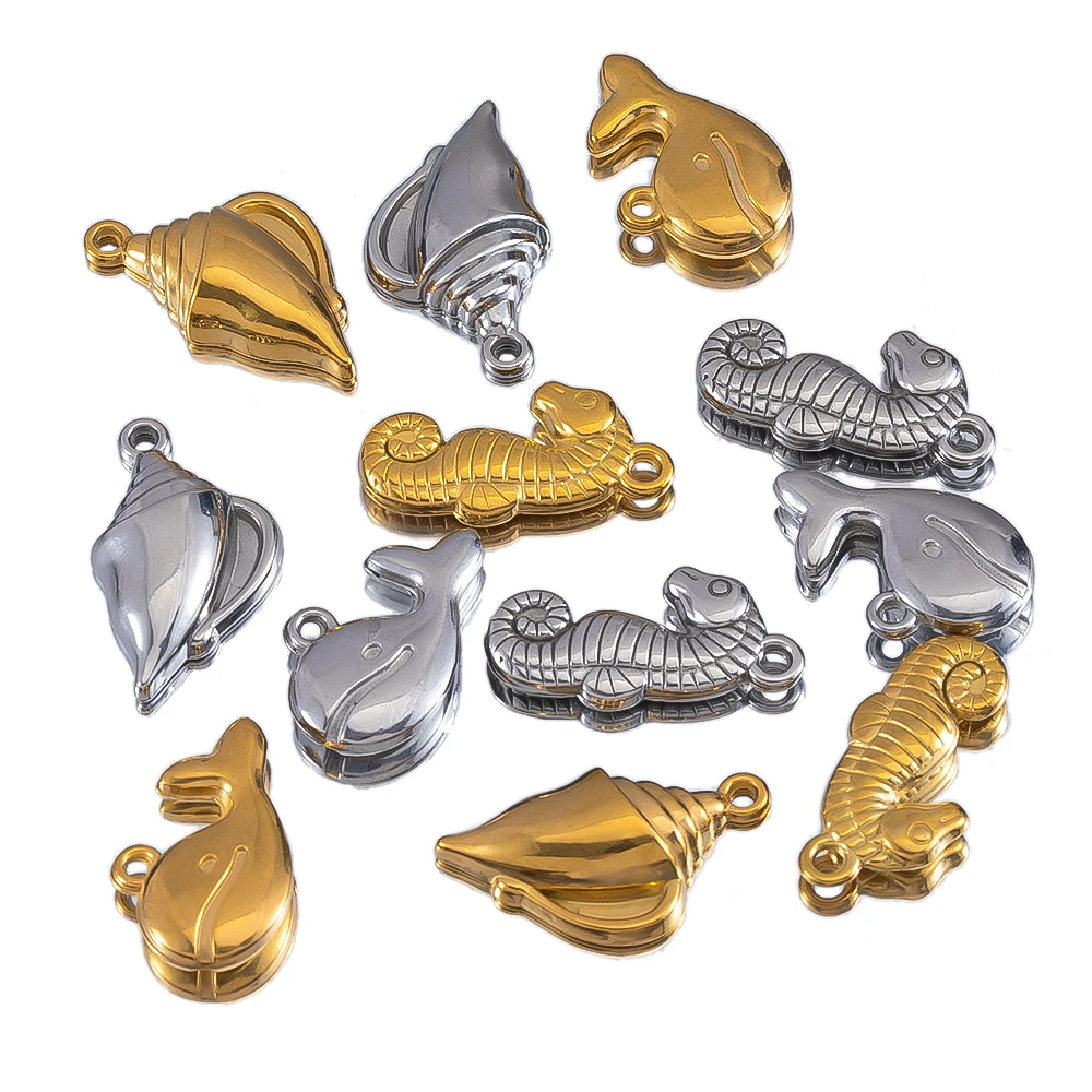 

2pcs Hot Selling Marine Life Stainless Steel Pendant For DIY Marine Series Necklace Hair Accessory Clothing Decoration Materials