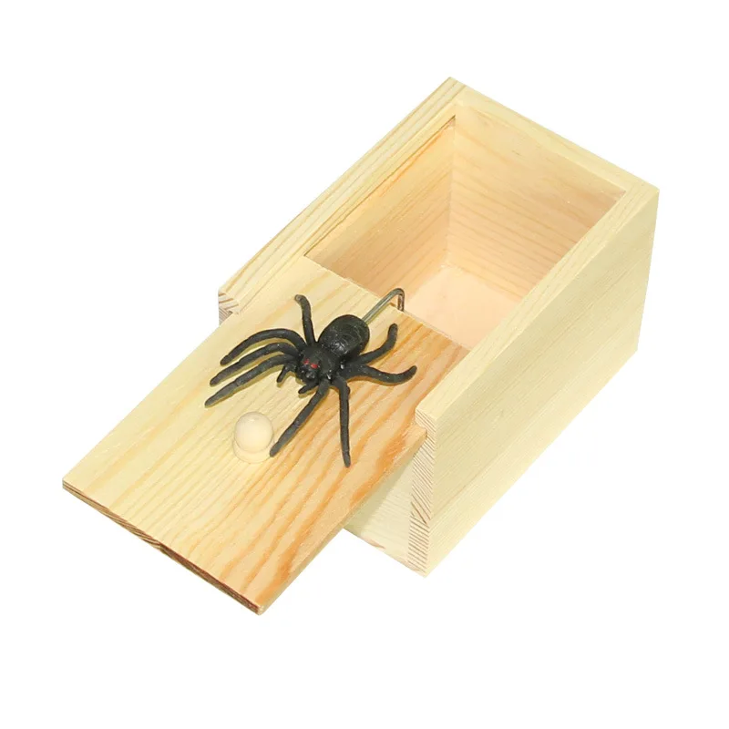 Large size (11*7.5cm) Spider Prank Box Wooden Fun Surprise Happy Box Gags Practical Joke Scare Toys Novelty Halloween Gifts