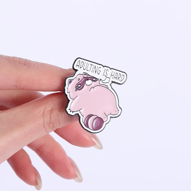 Cute Cartoon Raccoon Brooch Pins Funny ADULTING IS HARD I'm surviving Purely Out Of Spite Enamel Lapel Pin Accessory On Backpack