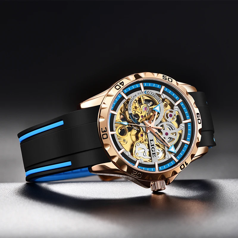 2023 LIGE New Watch Men Automatic Mechanical Skeletonized Clock Fashion Sport Waterproof Watch 50ATM Waterproof Luminous Watches